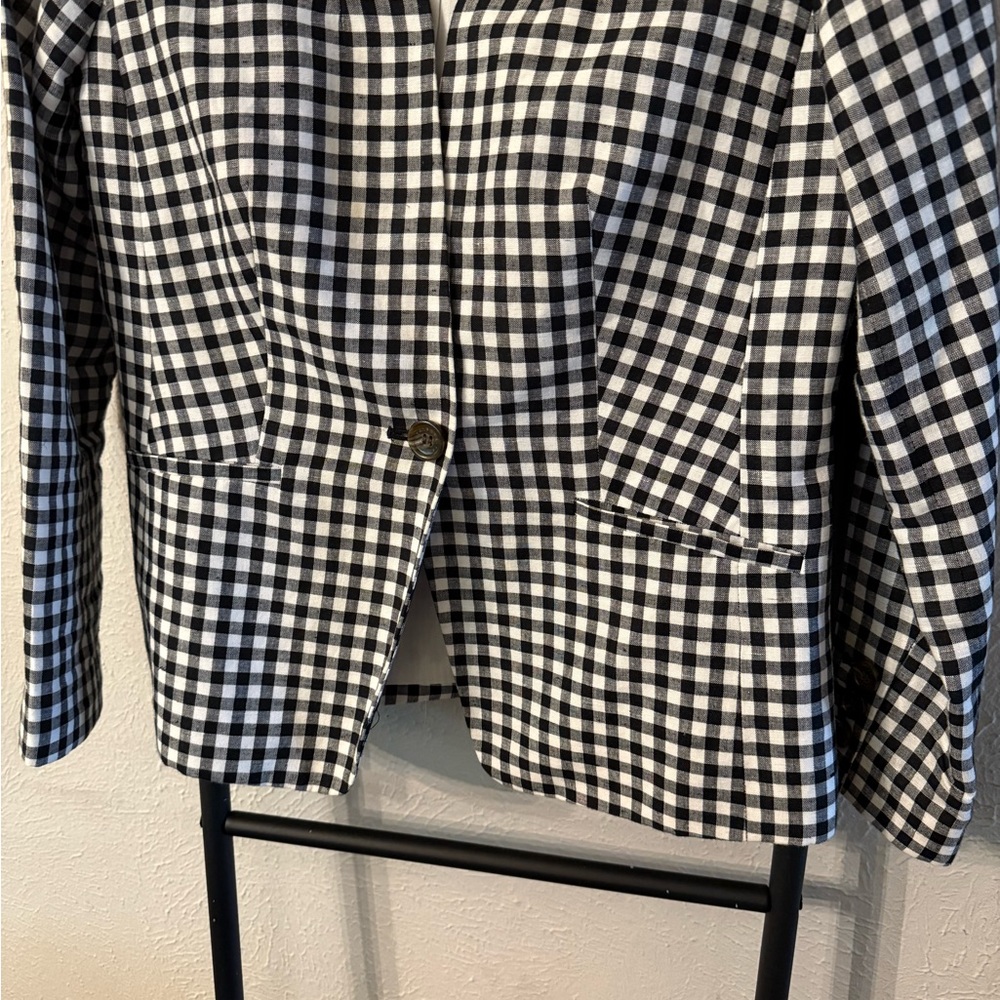 Talbots Black and White Gingham One Button Blazer Size 4P - Picture 3 of 5